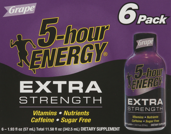 5-Hour Energy Energy Drink, Extra Strength, Grape, 6 Pack