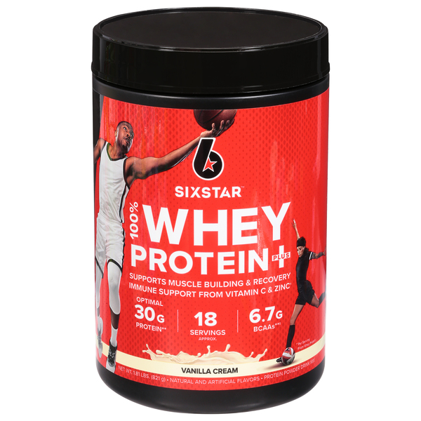 Six Star Protein Powder, Vanilla Cream, 100% Whey Protein Plus