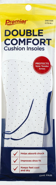 Premier Insoles, Cushion, Double Comfort, One Size Fits All