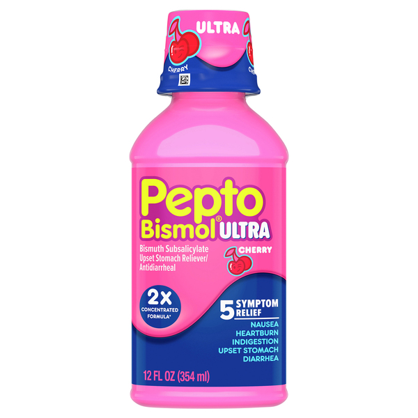 Pepto Bismol Upset Stomach Reliever/Antidiarrheal, Ultra, 5 Symptom Relief, Cherry