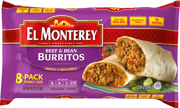 El Monterey Burritos, Beef & Bean, Family Size, 8-Pack