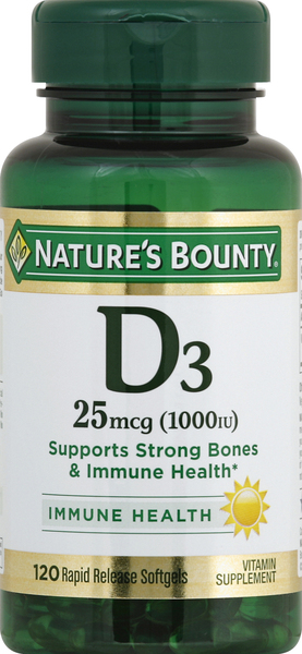 Nature's Bounty Vitamin D3, 25 mcg, Rapid Release Softgels