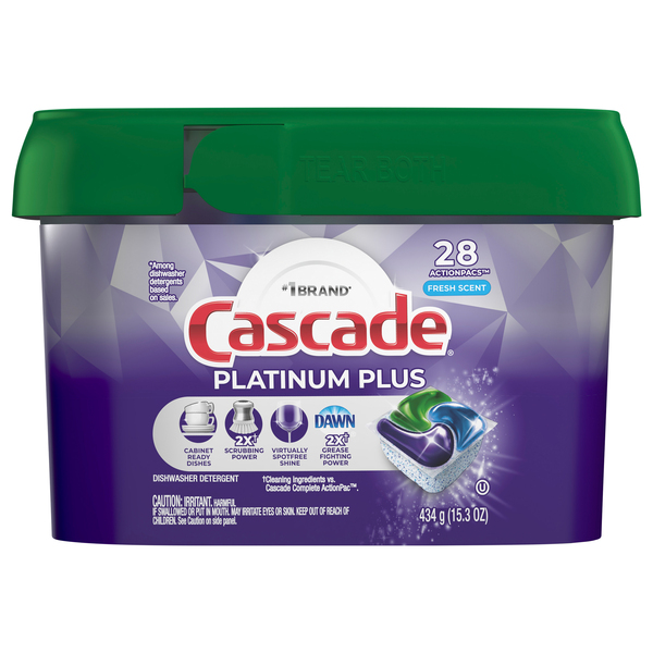 Cascade Dishwasher Detergent, Fresh Scent, Platinum Plus, Actionpacs