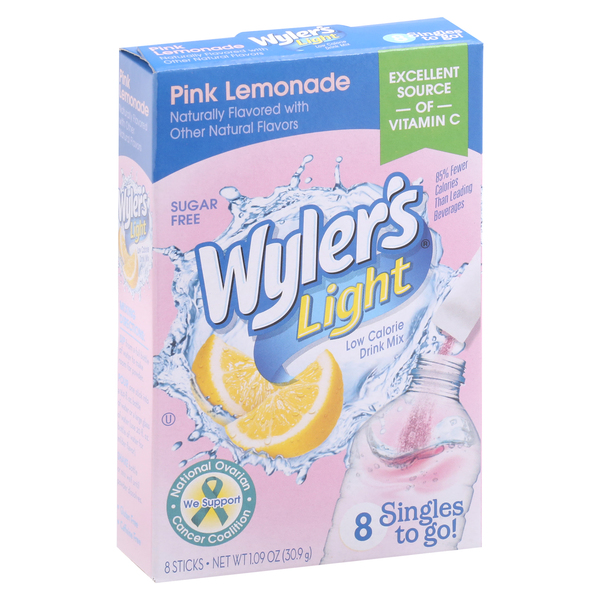 Wyler's Drink Mix, Low Calorie, Sugar Free, Pink Lemonade, Singles to Go