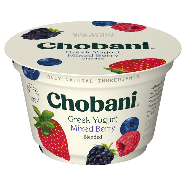 Chobani Yogurt, Reduced Fat, Greek, Mixed Berry, Blended