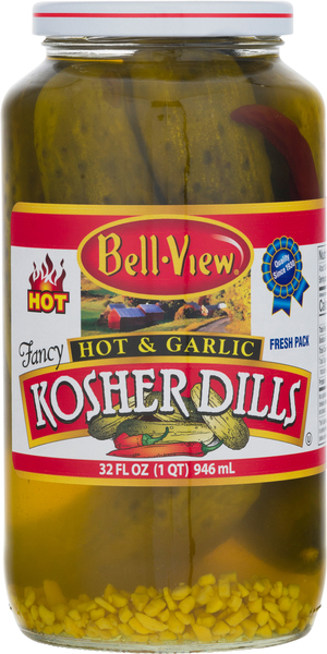 Bell-View Pickles, Kosher Dills, Hot & Garlic