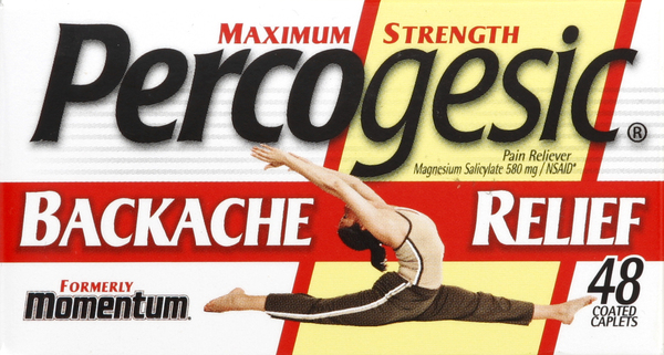 Percogesic Backache Relief, Maximum Strength, 580 mg, Coated Caplets