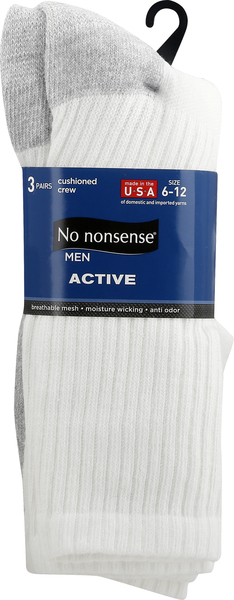 No nonsense Socks, White, Cushioned Crew, Size 6-12, Men