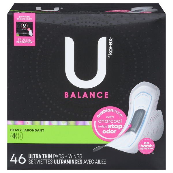 U by Kotex Pads + Wings, Ultra Thin, Heavy