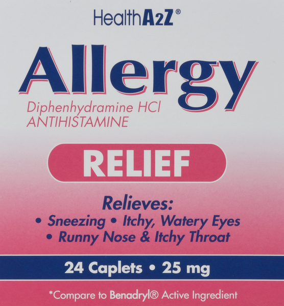 HealthA2Z Antihistamine, Relief, Allergy, 25 mg, Caplets
