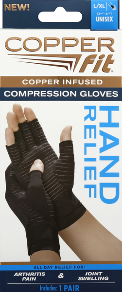 Copper Fit Compression Gloves, Copper Infused, L/XL, Unisex