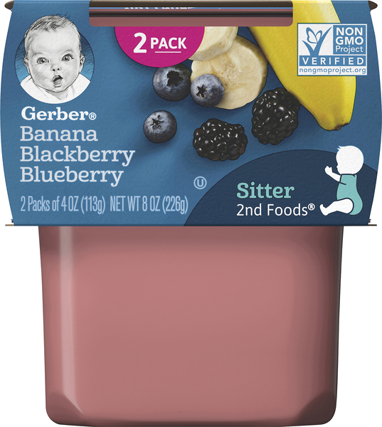 Gerber Banana Blackberry Blueberry, 2nd Foods, Sitter, 2 Pack