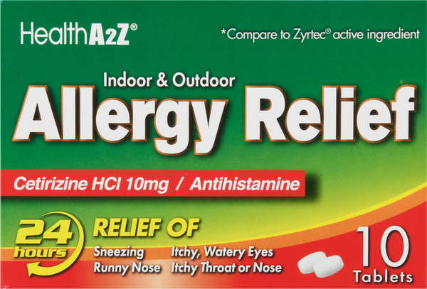 HealthA2Z Allergy Relief, 10 mg, Indoor & Outdoor, Tablets