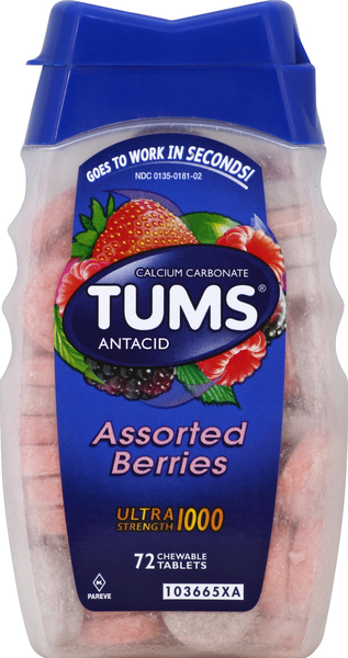 Tums Antacid, Ultra Strength 1000, Assorted Berries, Chewable Tablets