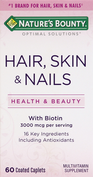 Nature's Bounty Hair, Skin & Nails, with Biotin, 3000 mcg, Coated Caplets