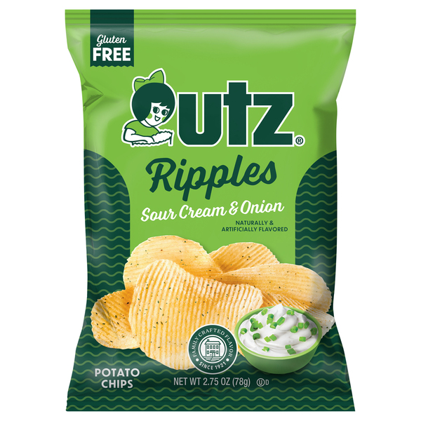 Utz Potato Chips, Gluten Free, Sour Cream & Onion, Ripples