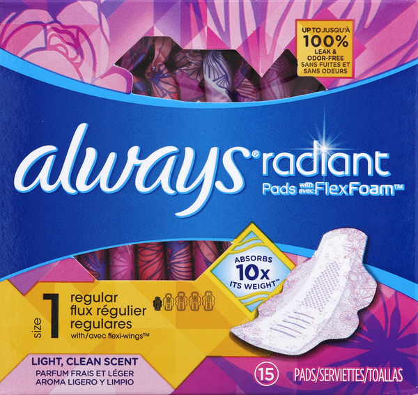 Always Pads, with FlexFoam, Flexi-Wings, Regular, Light, Clean Scent