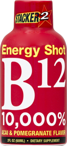 Stacker 2 Energy Shot, B12, 10,000%, Acai & Pomegranate Flavor