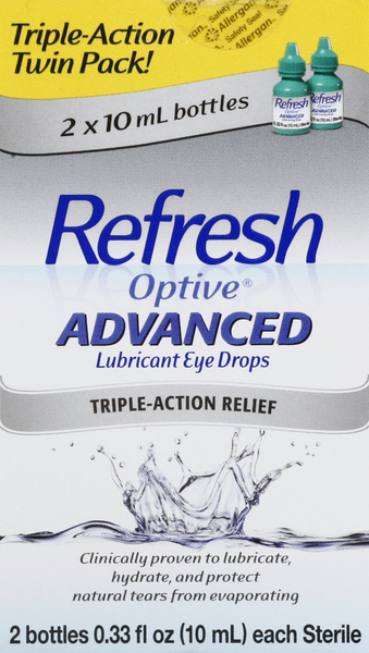 Refresh Eye Drops, Lubricant, Advance, Triple-Action, Twin Pack!