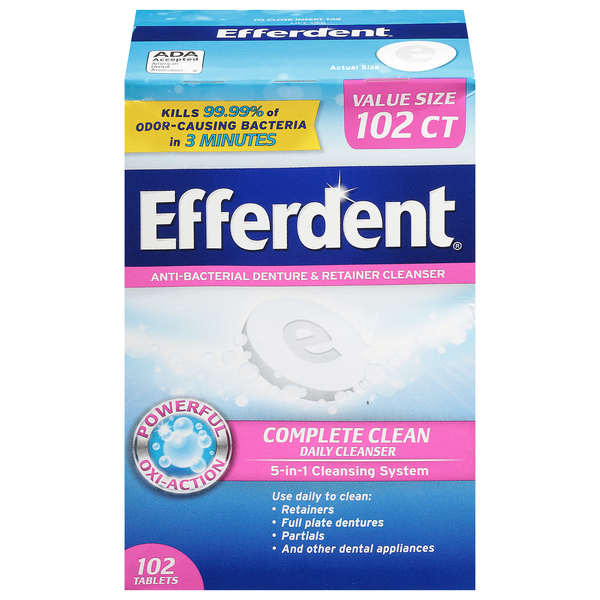 Efferdent Denture & Retainer Cleanser, Anti-Bacterial, Complete Clean, Tablets, Value Size