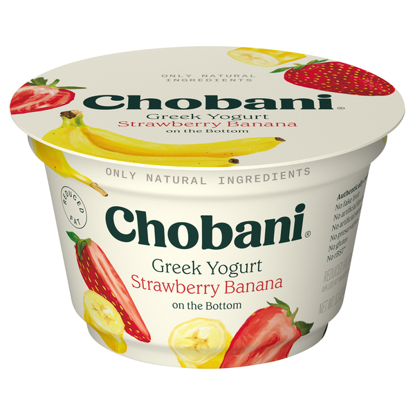 Chobani Yogurt, Greek, Reduced Fat, Strawberry Banana on the Bottom