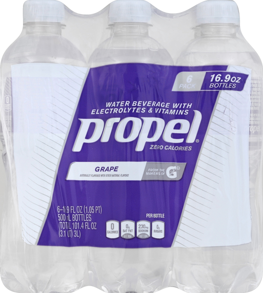 Propel Water Beverage, with Electrolytes & Vitamins, Grape, 6 Pack