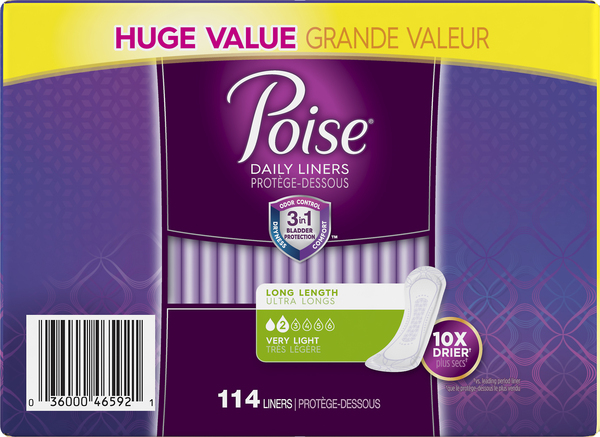 Poise Daily Liners, Long Length, Very Light