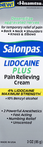 Salonpas Pain Relieving Cream, Lidocaine Plus, Maximum Strength