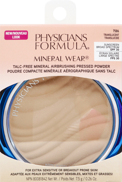 Physicians Formula Pressed Powder, Mineral Wear, Transluscent 7586, Sunscreen Broad Spectrum SPF 30