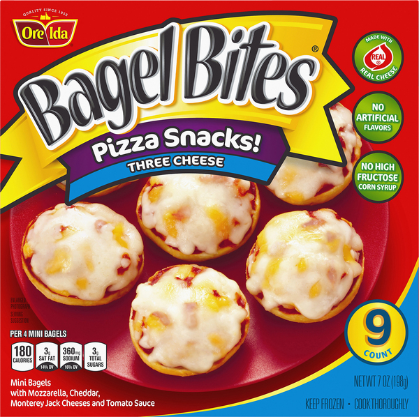 Bagel Bites Pizza Snacks Three Cheese Mini Bagels, Frozen Appetizer