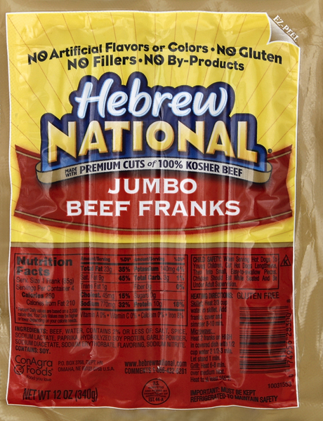 Hebrew National Franks, Beef, Jumbo