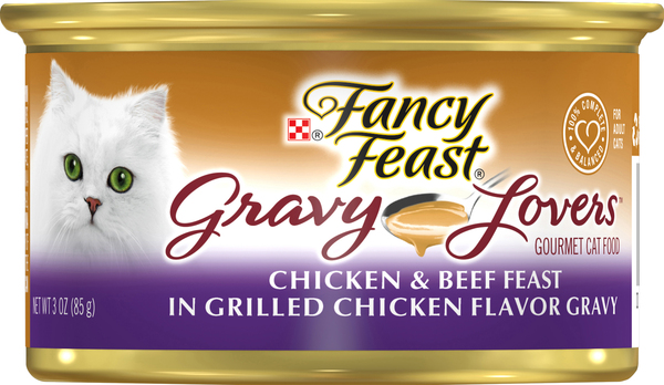 Fancy Feast Cat Food, Gourmet, Chicken & Beef Feast in Grilled Chicken Flavor Gravy, for Adult