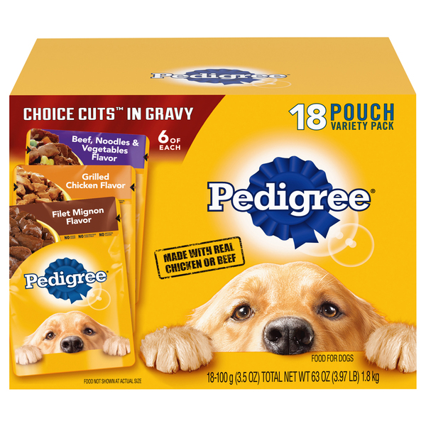 Pedigree Food for Dogs, Choice Cuts in Gravy, 18 Pouch Variety Pack