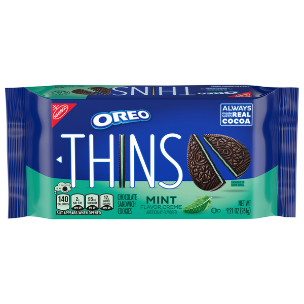 Oreo Sandwich Cookies, Chocolate, Mint Flavor Creme