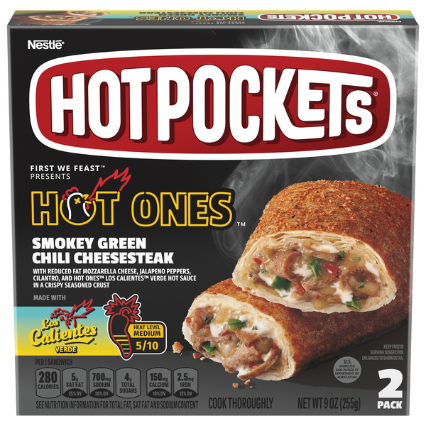 Hot Pockets Sandwiches, Steak & Cheddar, Crispy Buttery Crust, 2 Pack