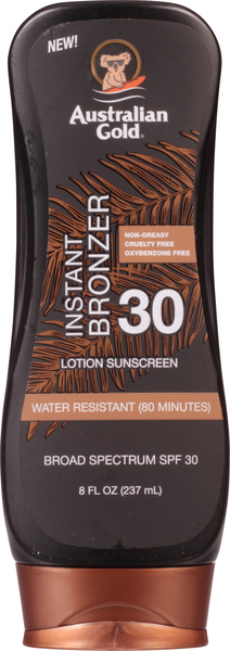 Australian Gold Sunscreen, Lotion, Instant Bronzer, Broad Spectrum SPF 30