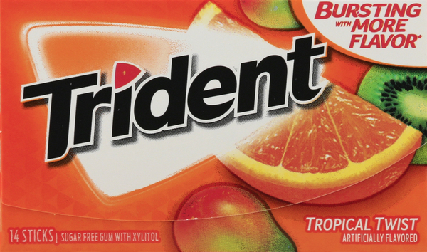 Trident Gum, Sugar Free, with Xylitol, Tropical Twist