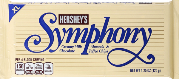 HERSHEYS Milk Chocolate Bar, Creamy, Almonds & Toffee Chips, XL