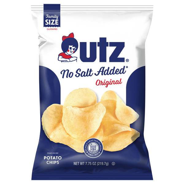 Utz Potato Chips, No Salt Added, Original, Family Size