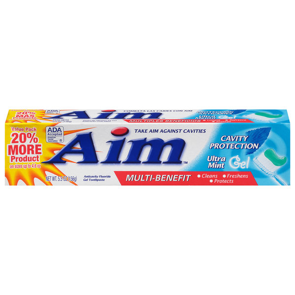 Aim Gel Toothpaste, Anticavity Fluoride, Ultra Mint, Value Pack