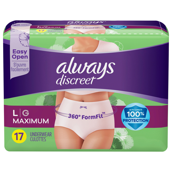 Always Discreet Underwear, Maximum Absorbency, L - 17 CT