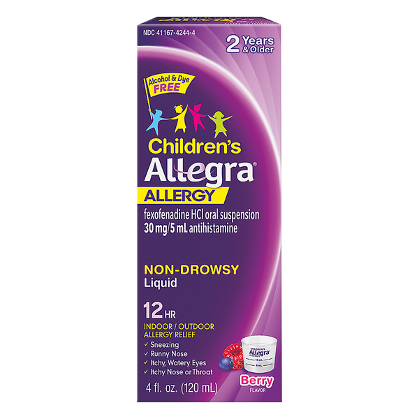 Allegra Allergy Relief, Children's, Indoor/Outdoor, Berry Flavor, Non-Drowsy, 12 Hr, Liquid