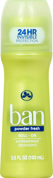 Ban Antiperspirant Deodorant, Powder Fresh, Roll-On