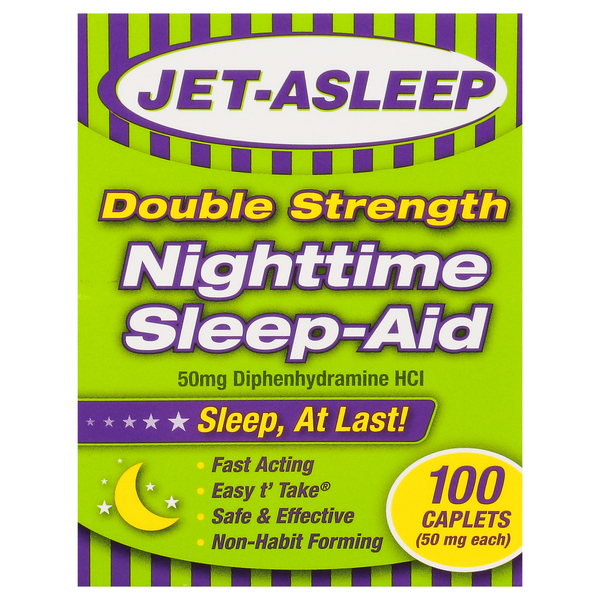 Jet Asleep Sleep-Aid, Nighttime, 50 mg, Double Strength, Caplets