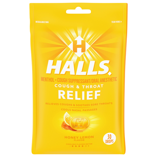 Halls Cough Drops, Honey Lemon Flavor