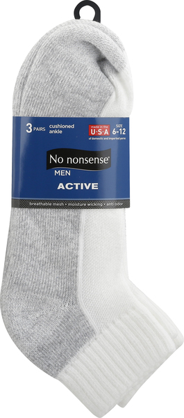 No nonsense Socks, White, Cushioned Ankle, Size 6-12, Men