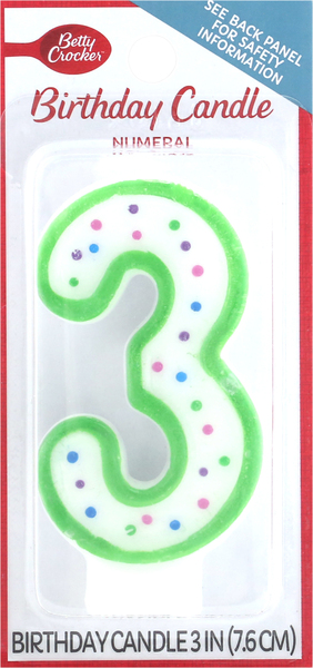 Betty Crocker Birthday Candle, Numeral 3, 3 Inch