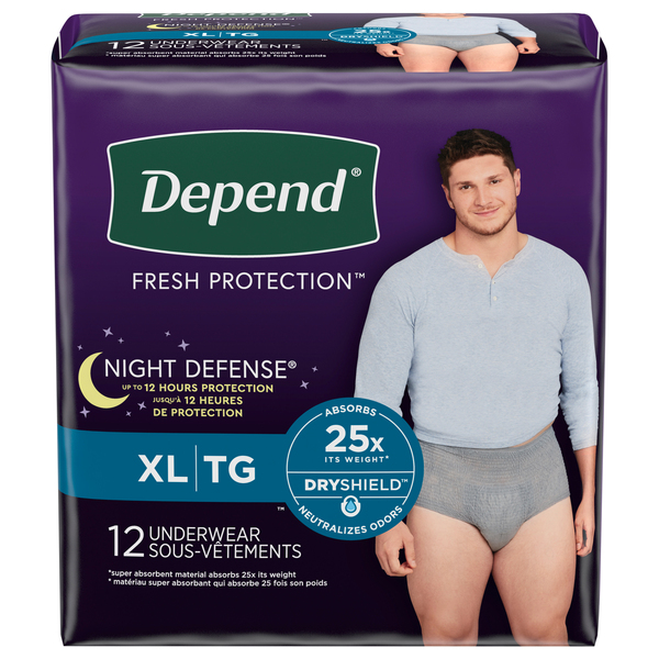 Depend Underwear, Night Defense, XL