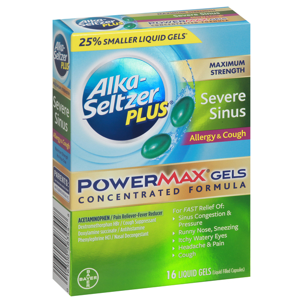 Alka-Seltzer Allergy & Cough, Severe Sinus, Powermax Gels, Liquid Gels, Maximum Strength