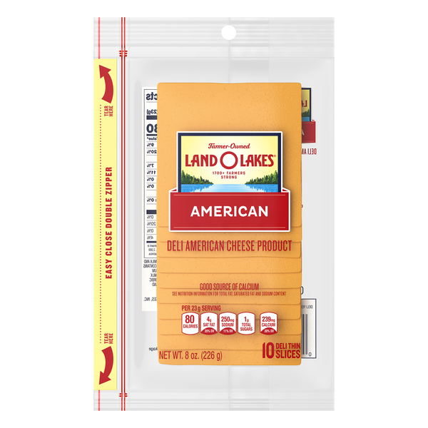 Land O Lakes Yellow Deli American Cheese, Packaged Sliced Cheese, 8oz, 10 Slices